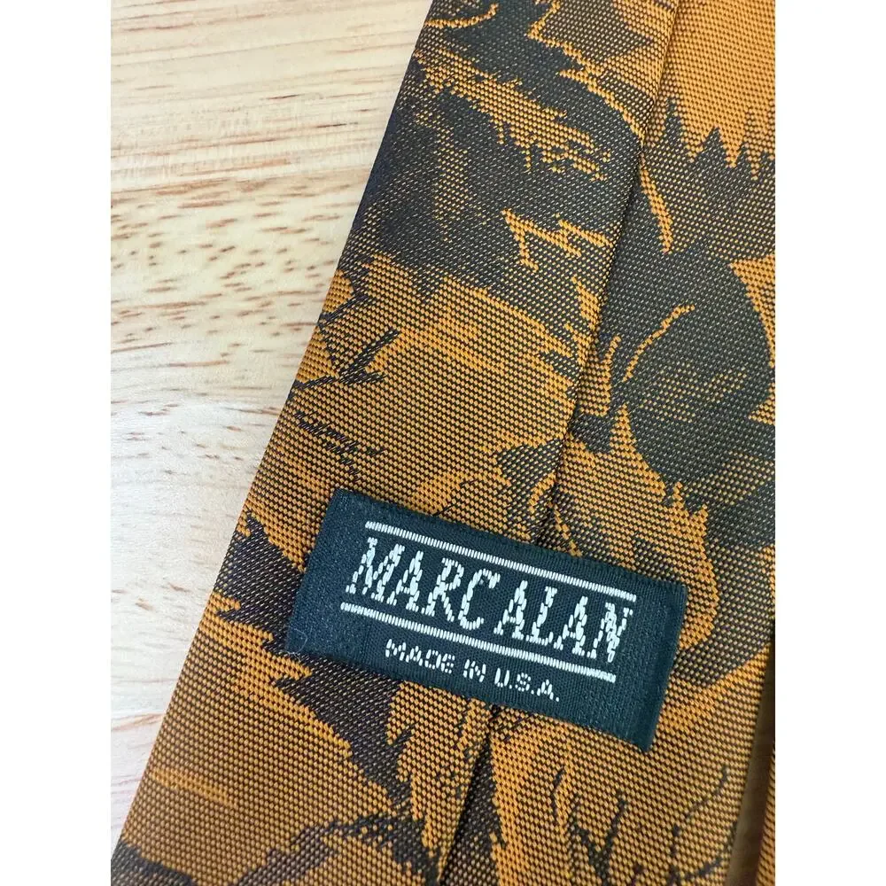 Marc Alan Men's Neck Tie Amber Gold Leaf Print Made in USA JL